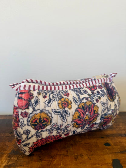 Velvet Makeup Bag - White Floral