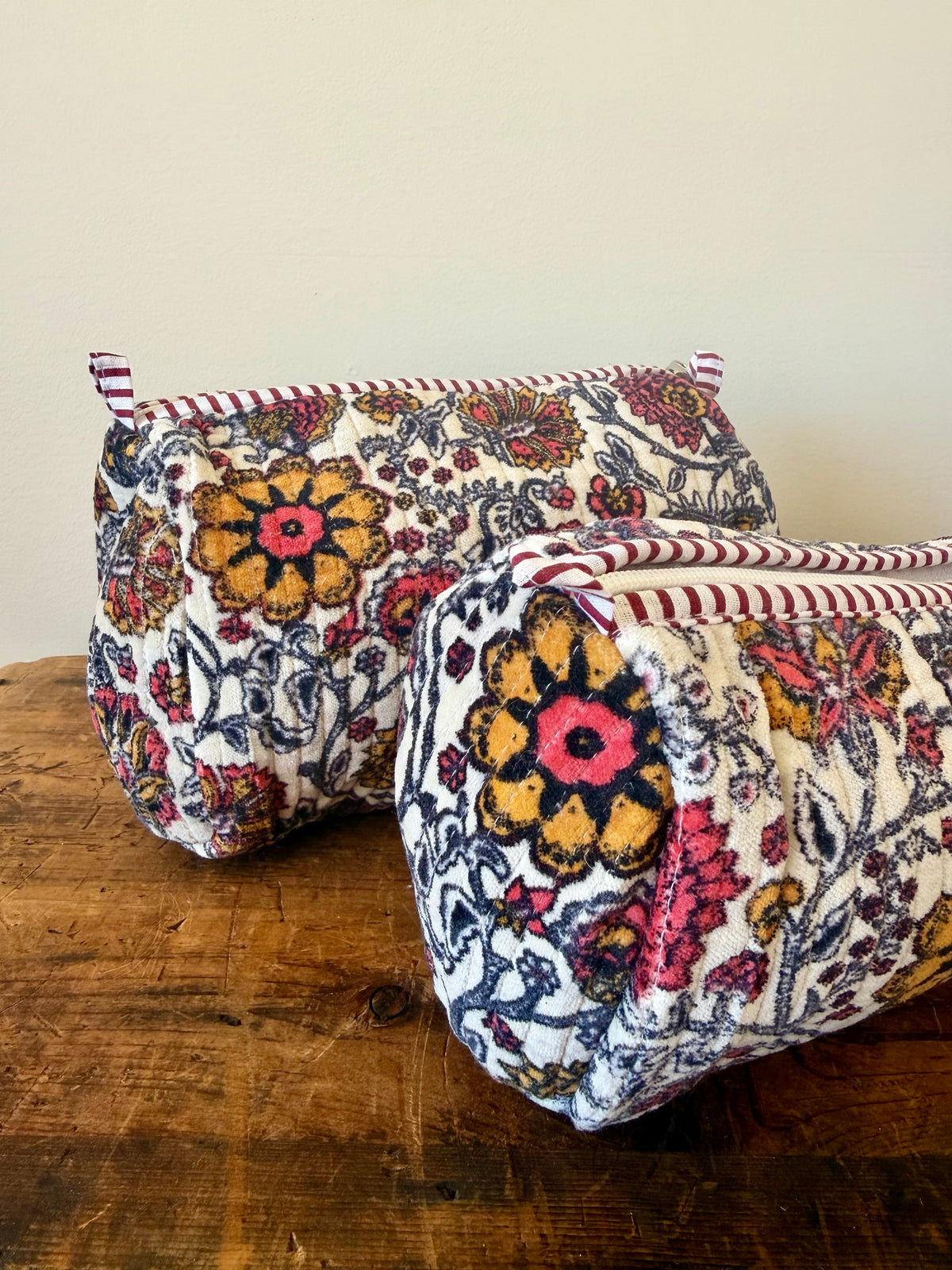 Velvet Makeup Bag - White Floral