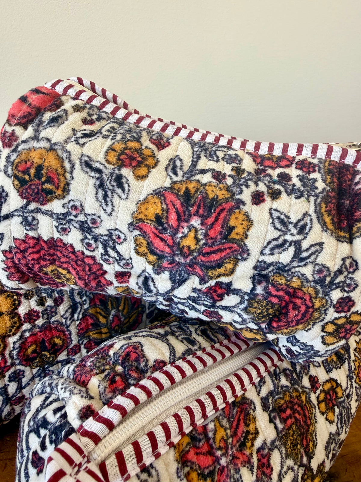 Velvet Makeup Bag - White Floral