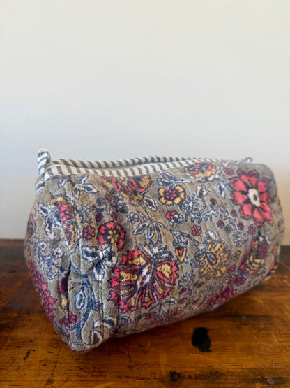 Velvet Makeup Bag - Grey Floral