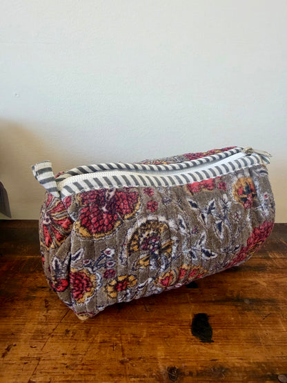 Velvet Makeup Bag - Grey Floral