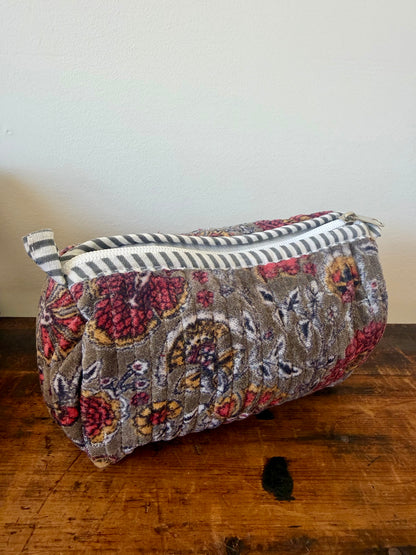 Velvet Makeup Bag - Grey Floral