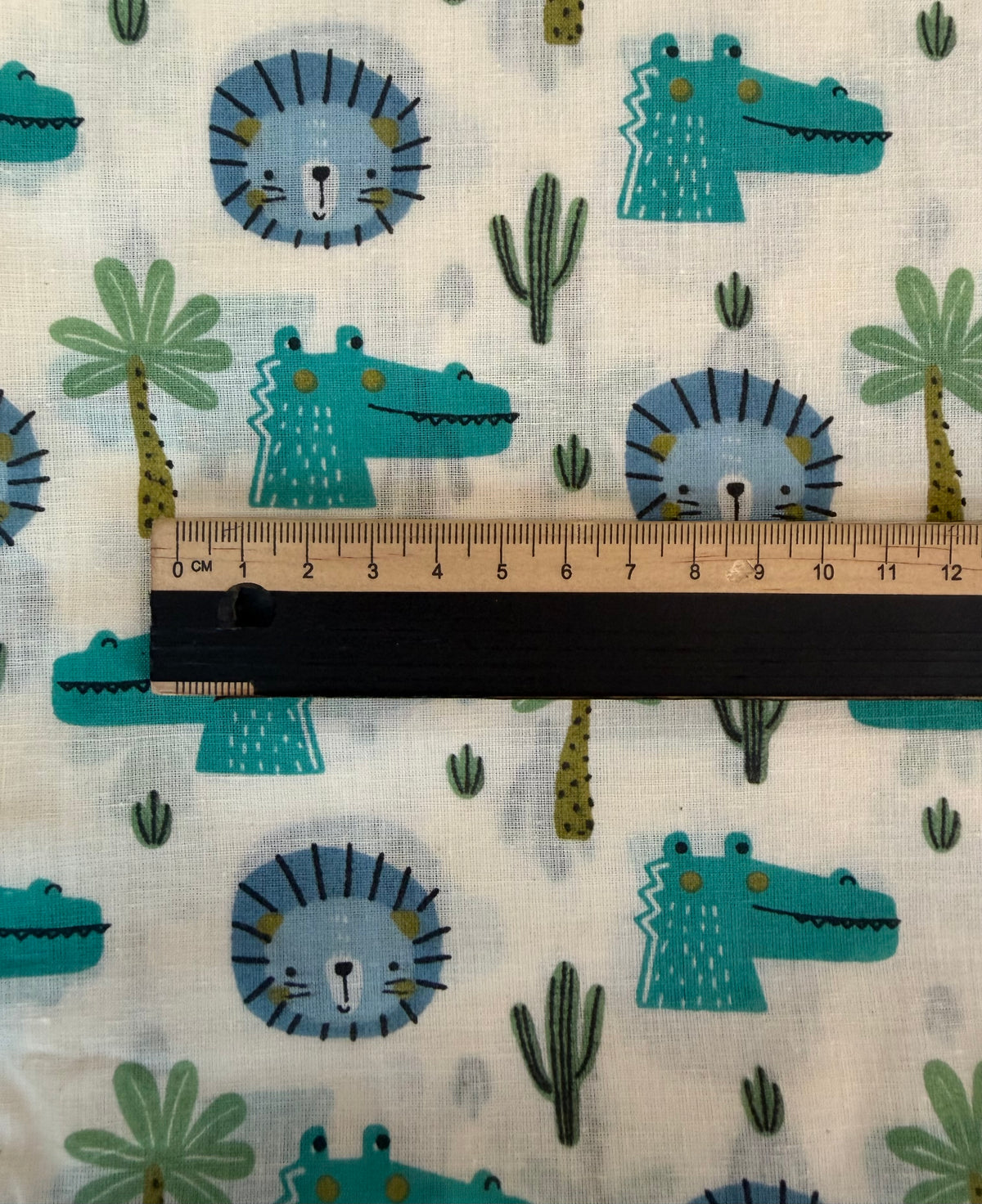 100% Indian Cotton Fabric - Lions & Crocodiles (Blue/Turquoise)
