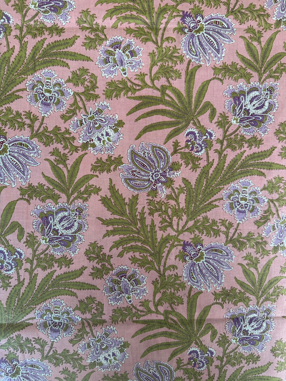 100% Indian Cotton Fabric - Pink With Mauve Floral