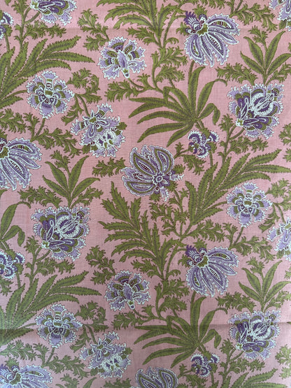 100% Indian Cotton Fabric - Pink With Mauve Floral