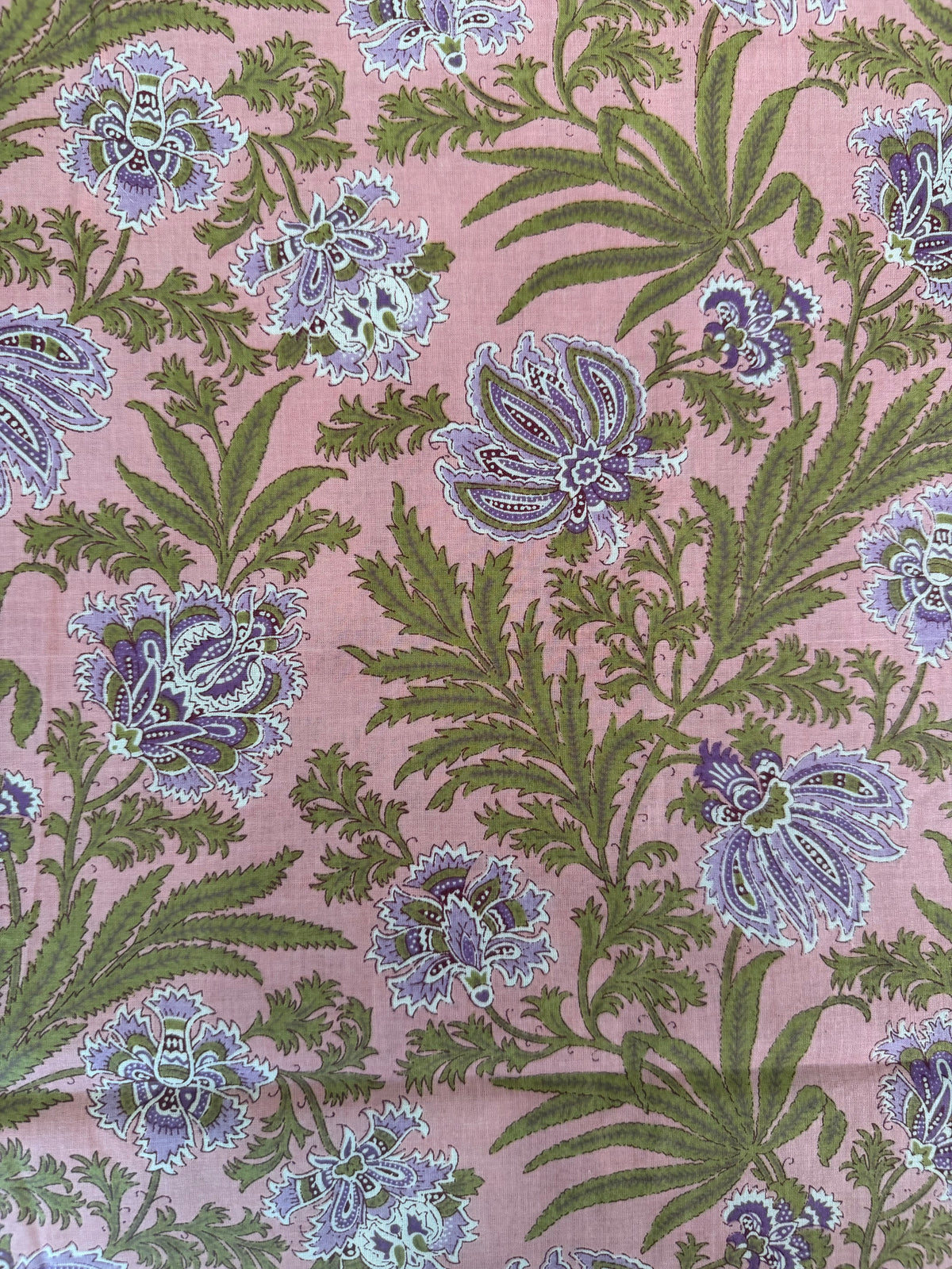 100% Indian Cotton Fabric - Pink With Mauve Floral