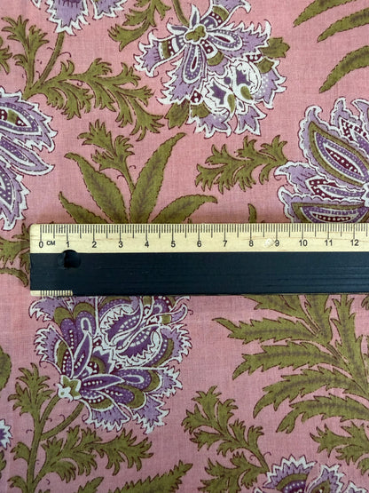 100% Indian Cotton Fabric - Pink With Mauve Floral