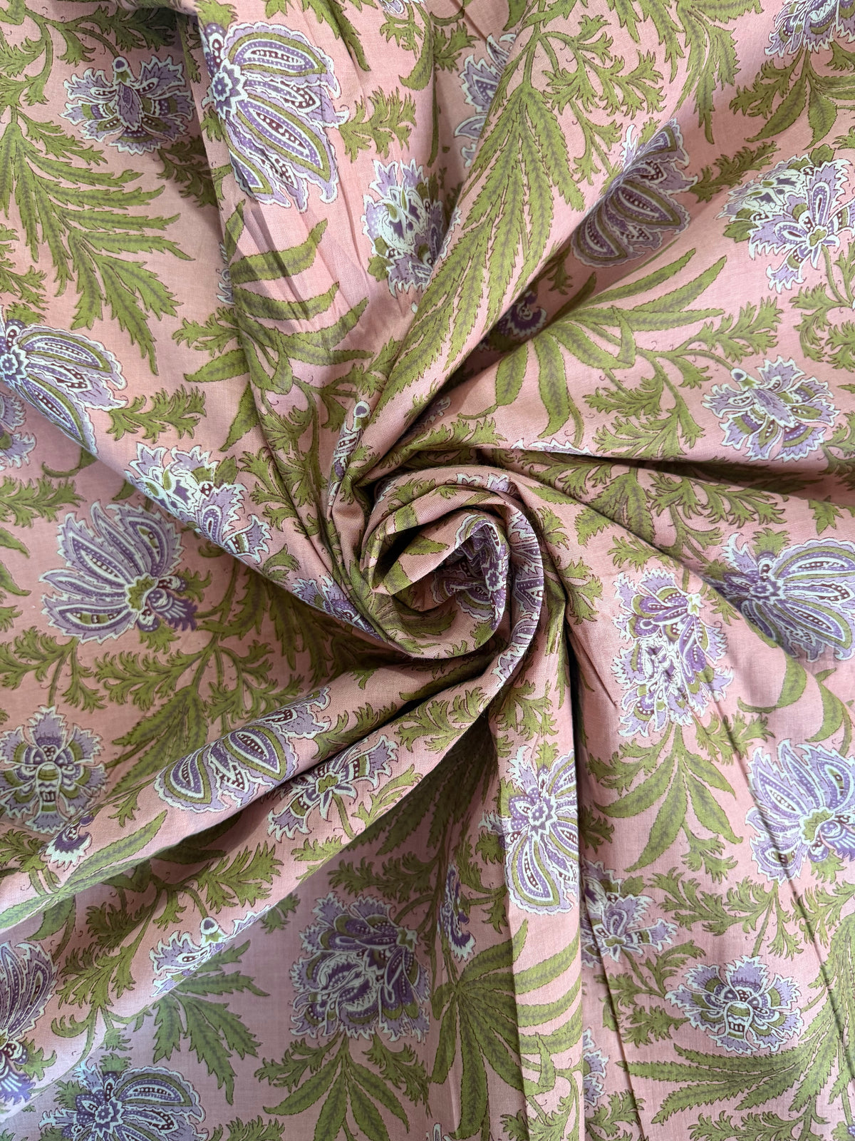 100% Indian Cotton Fabric - Pink With Mauve Floral