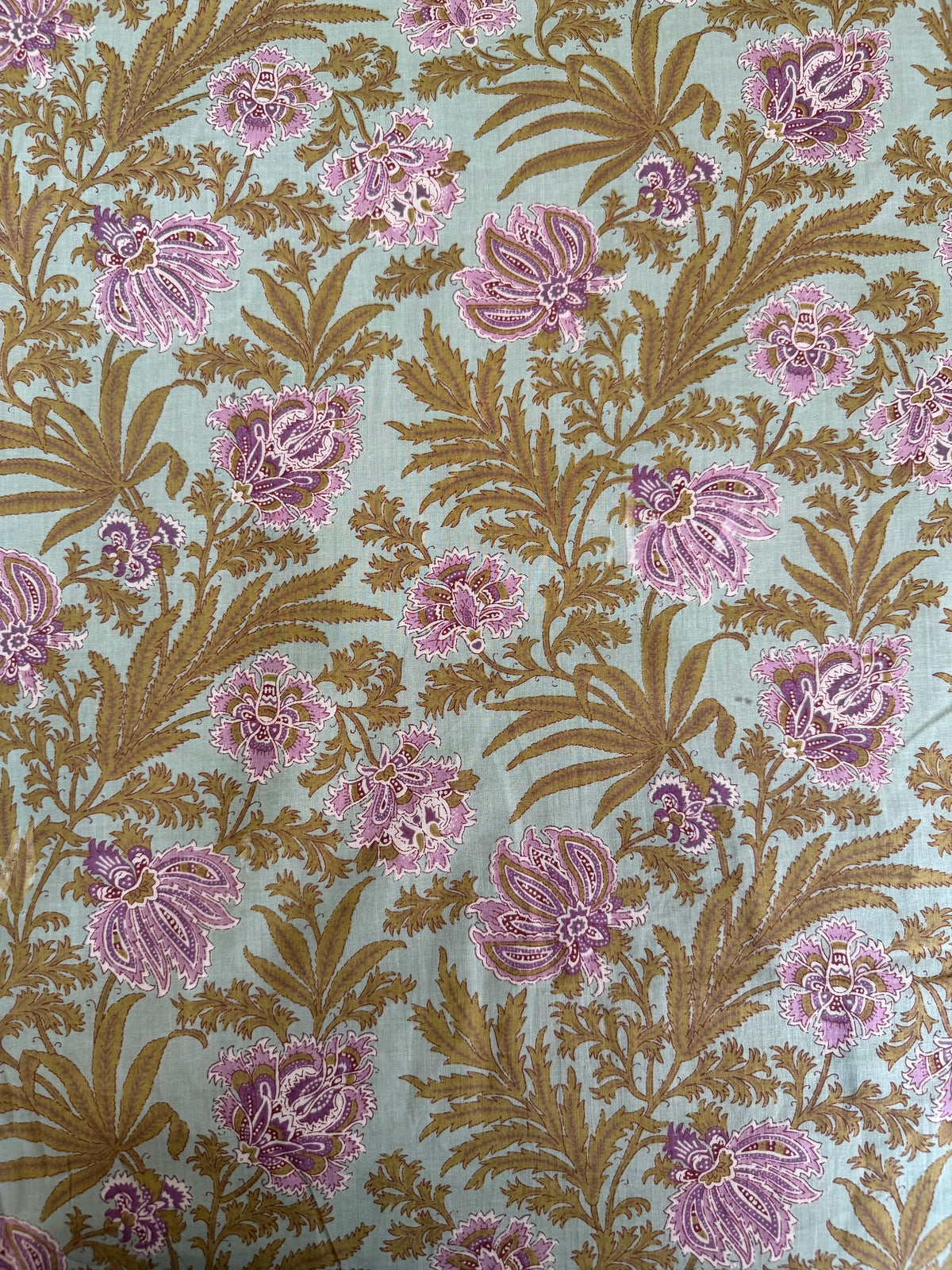 100% Indian Cotton Fabric - Mint With Mauve Orchid