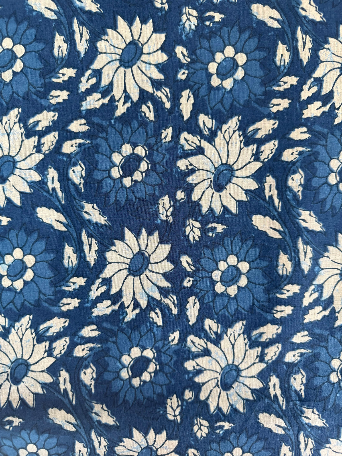100% Indian Cotton Fabric - Blue & White Daisy