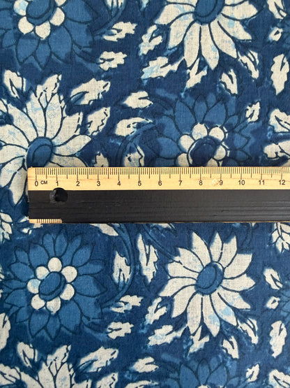 100% Indian Cotton Fabric - Blue & White Daisy