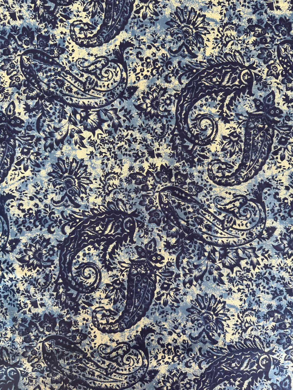 100% Indian Cotton Fabric - Blue & White Floral with Paisley