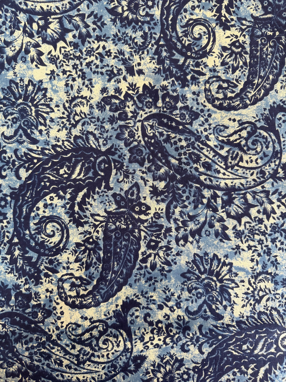 100% Indian Cotton Fabric - Blue & White Floral with Paisley
