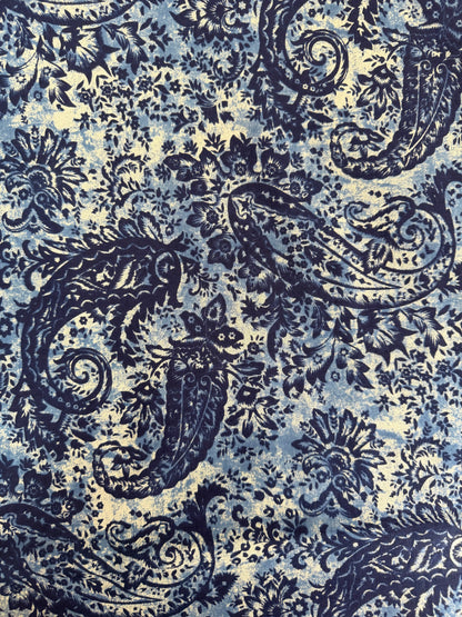 100% Indian Cotton Fabric - Blue & White Floral with Paisley