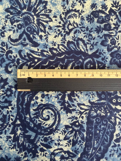 100% Indian Cotton Fabric - Blue & White Floral with Paisley