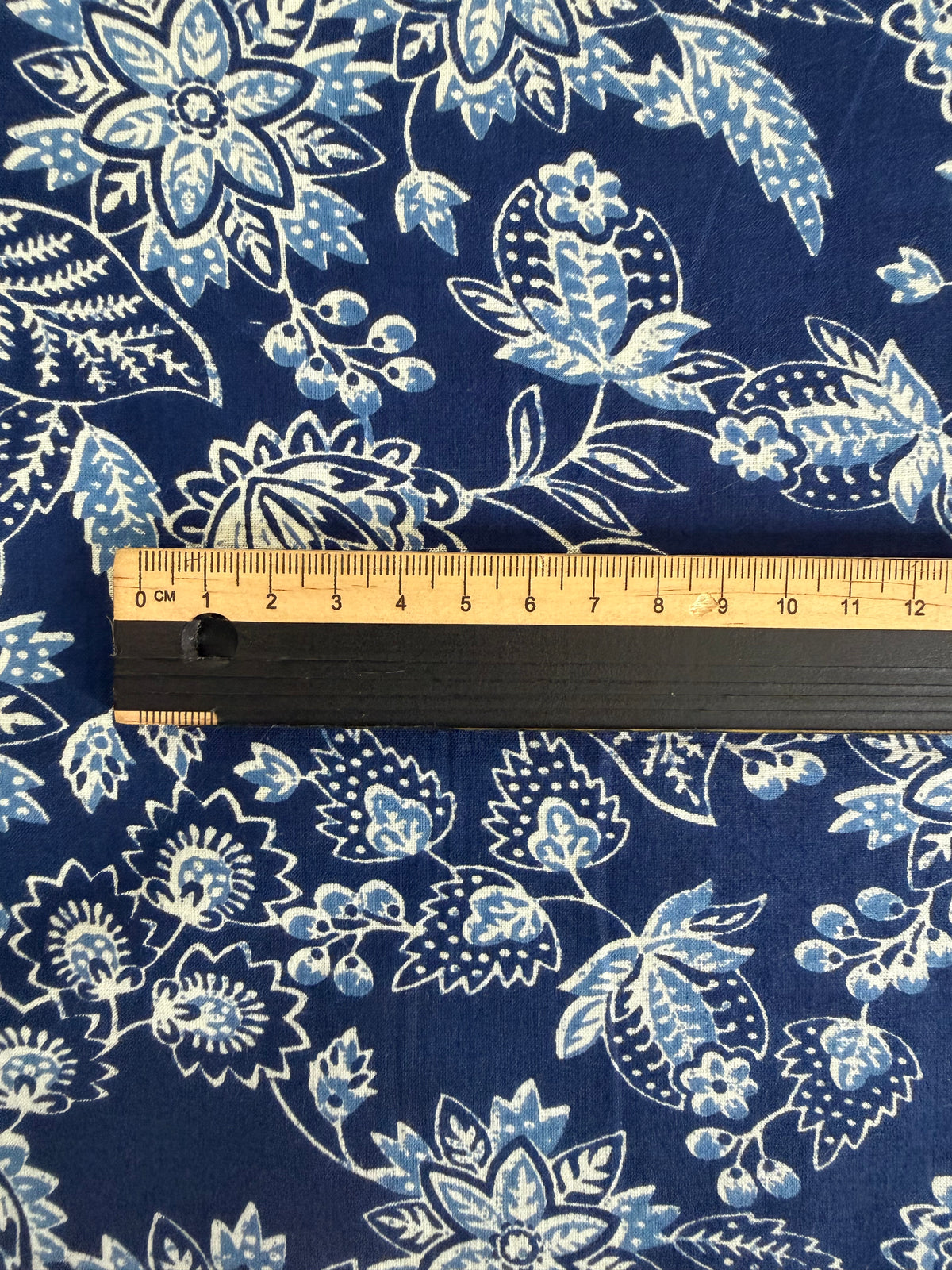 100% Indian Cotton Fabric - Blue & White with Sky Blue Floral