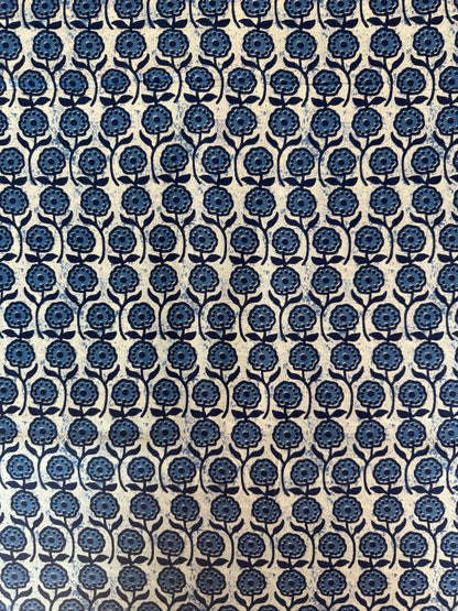 100% Indian Cotton Fabric - Blue & White Flowers