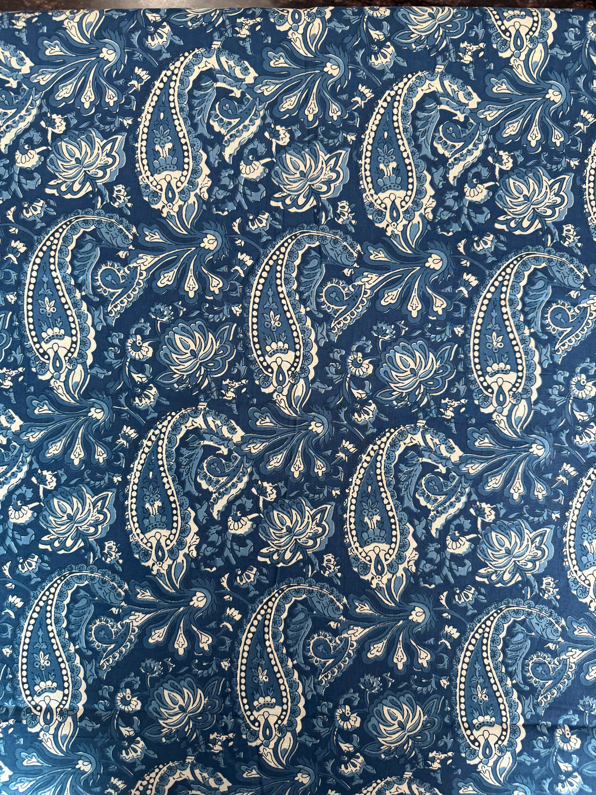 100% Indian Cotton Fabric - Blue Paisley