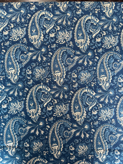 100% Indian Cotton Fabric - Blue Paisley