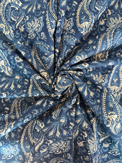 100% Indian Cotton Fabric - Blue Paisley