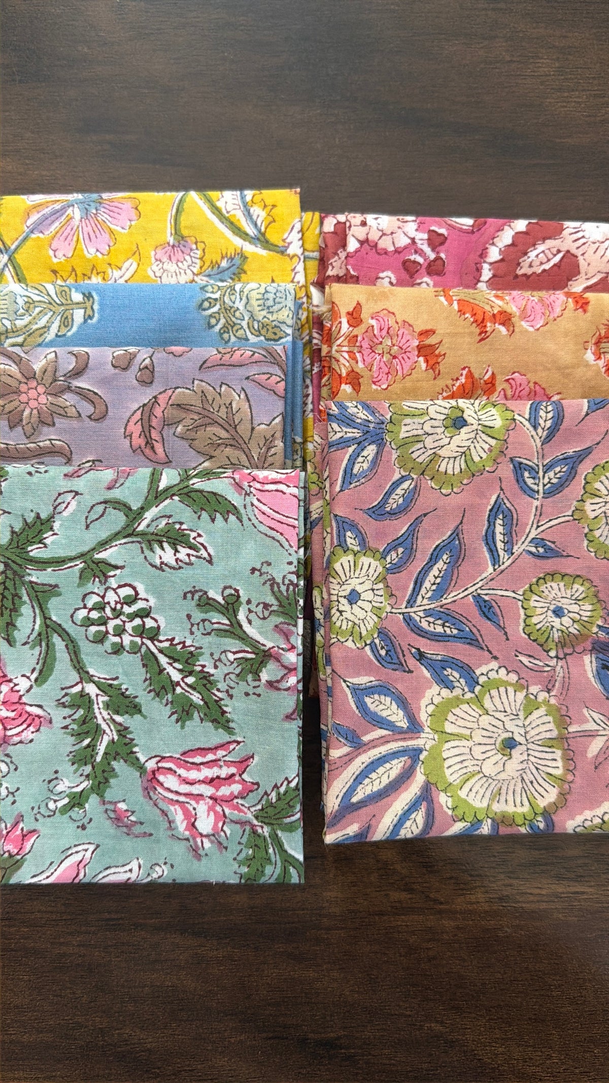 100% Cotton Block Print Fabric Bundle - Spring