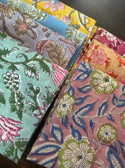 100% Cotton Block Print Fabric Bundle - Spring