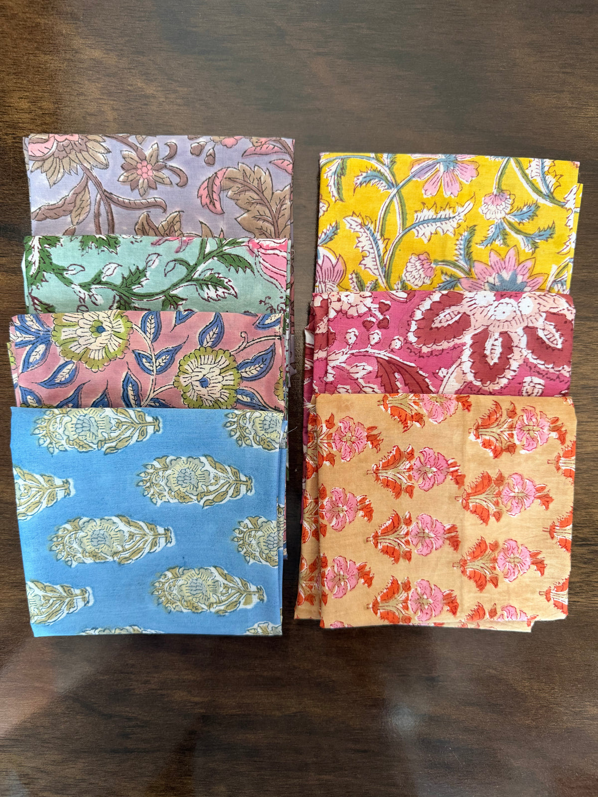 100% Cotton Block Print Fabric Bundle - Spring