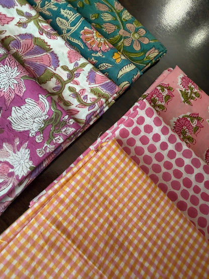 100% Cotton Block Print Fabric Bundle - Bold Spring