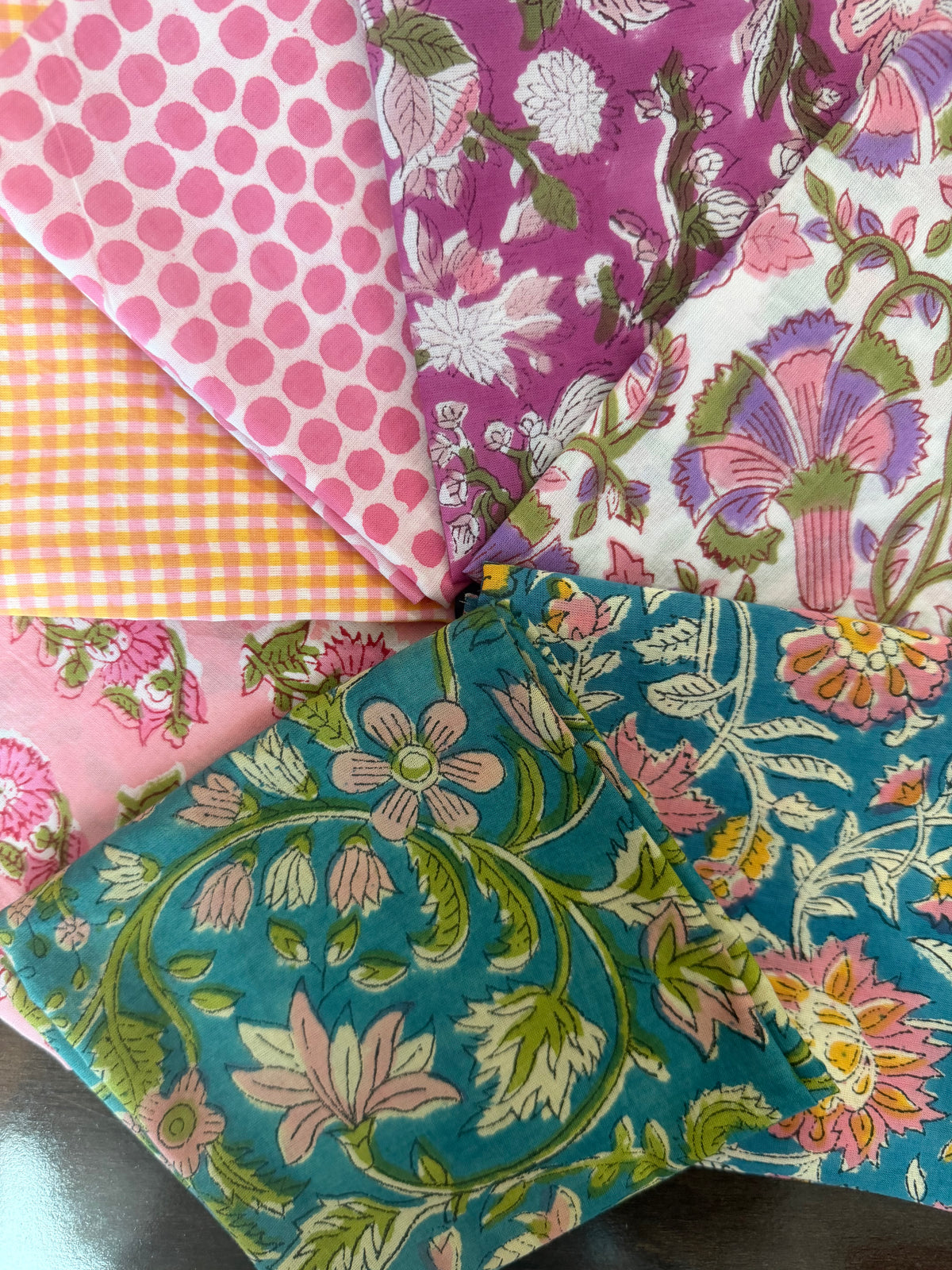 100% Cotton Block Print Fabric Bundle - Bold Spring