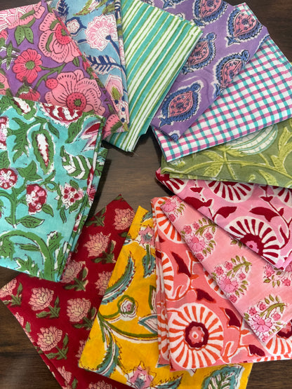100% Cotton Block Print Fabric Bundle - Best of Spring