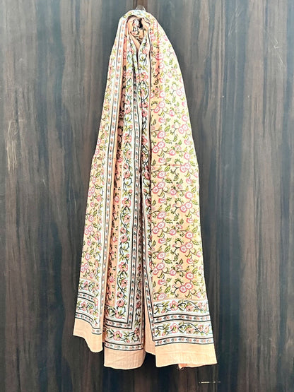 Block Print Cotton Sarong - Peach Floral