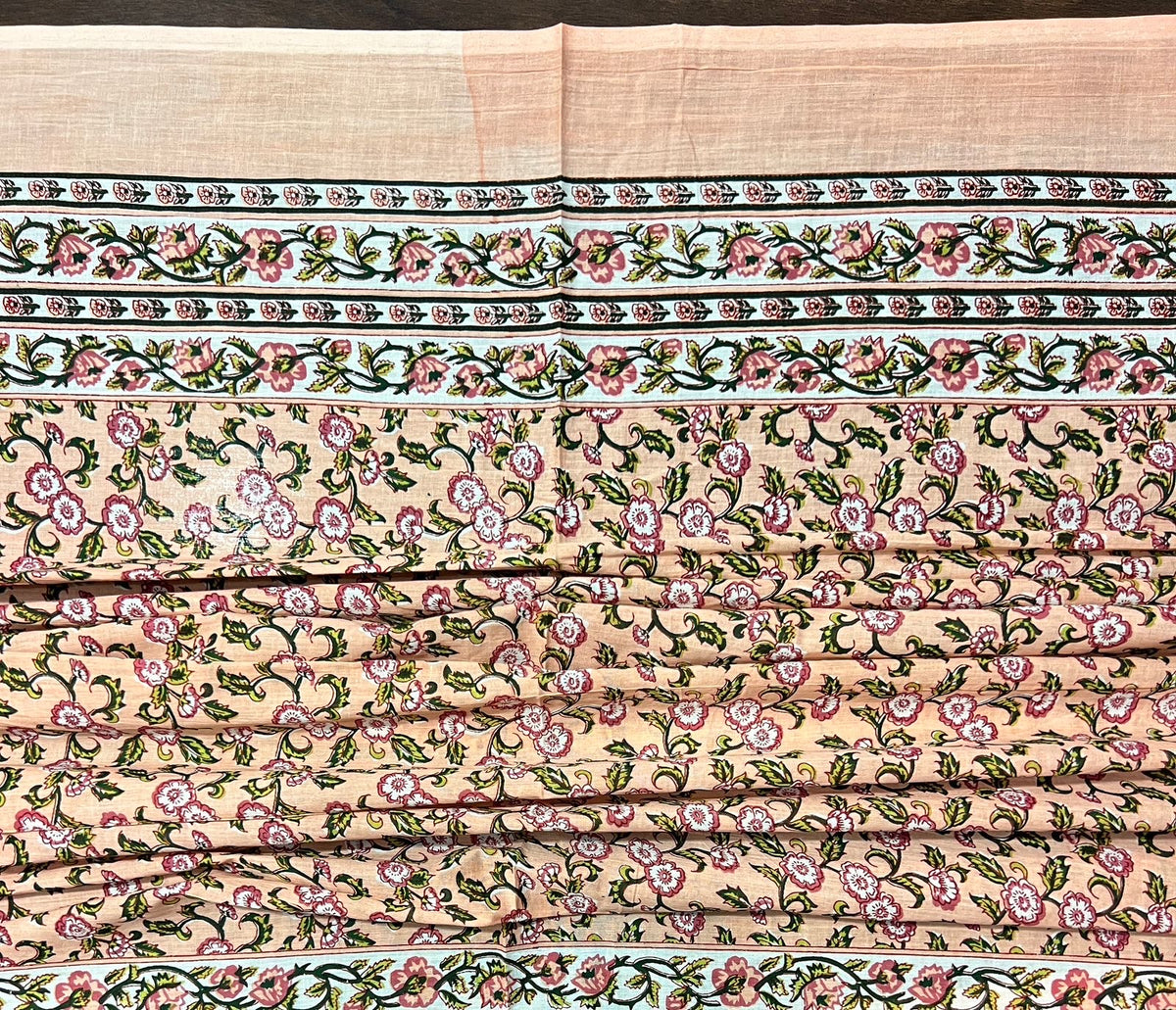 Block Print Cotton Sarong - Peach Floral