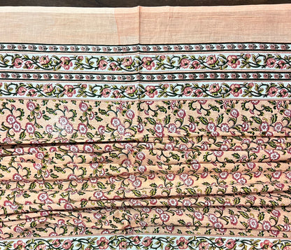 Block Print Cotton Sarong - Peach Floral