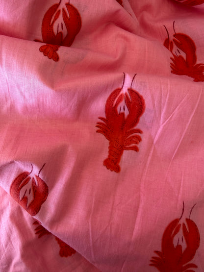 Cotton Screen Print Fabric - Pink Lobsters