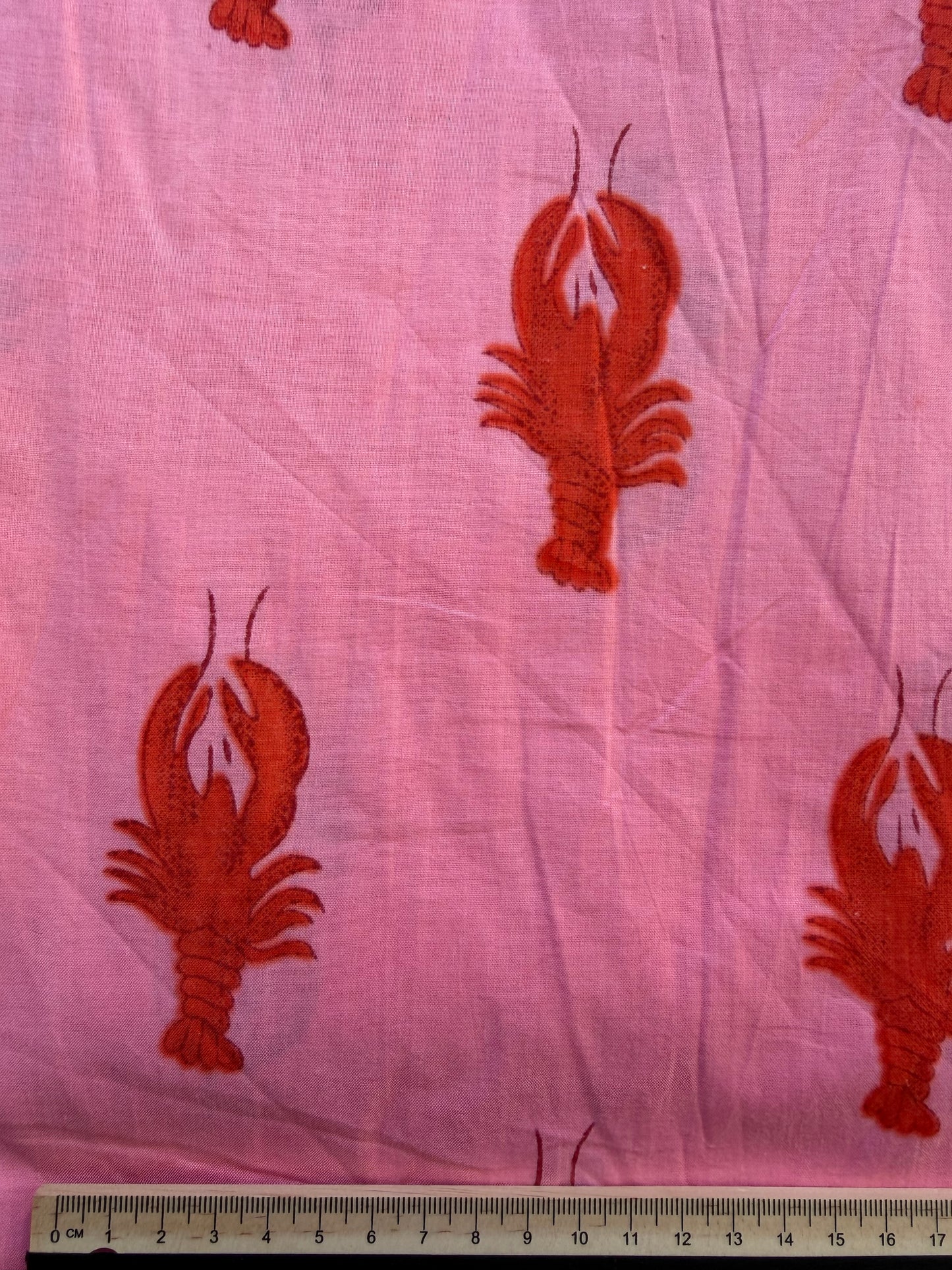 Cotton Screen Print Fabric - Pink Lobsters