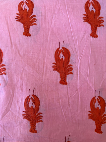 Cotton Screen Print Fabric - Pink Lobsters