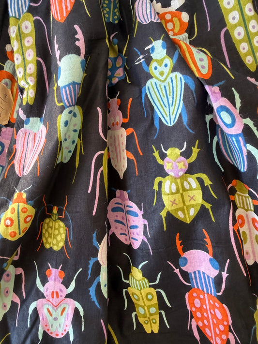 Cotton Screen Print Fabric - Black Bugs