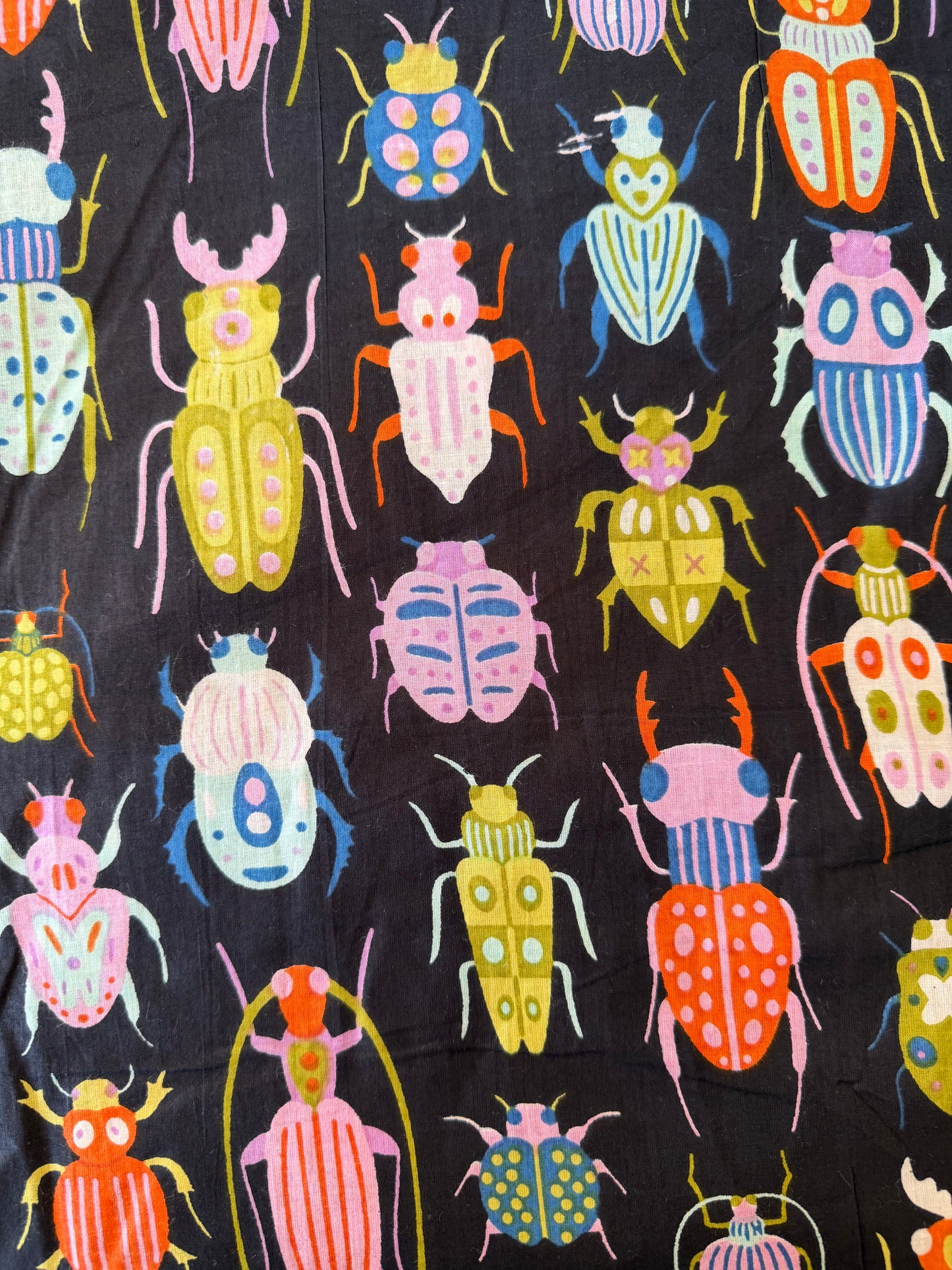 Cotton Screen Print Fabric - Black Bugs