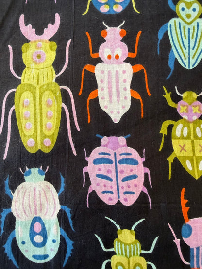 Cotton Screen Print Fabric - Black Bugs