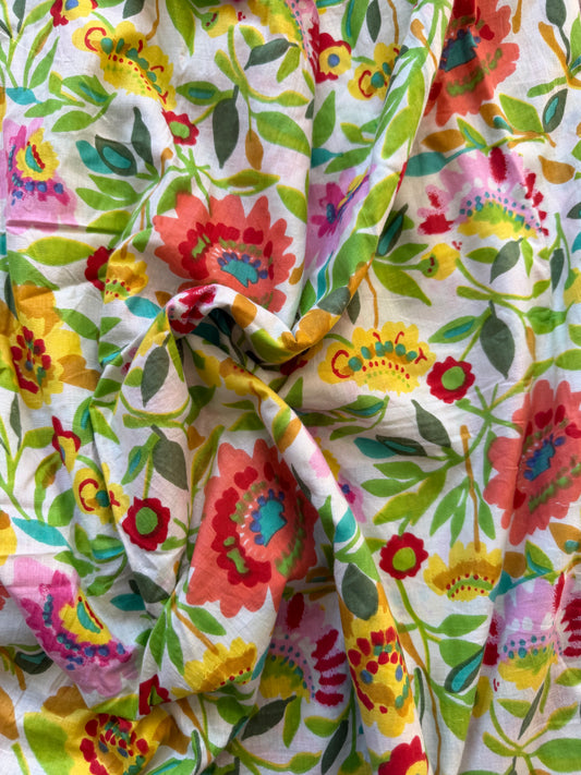 Cotton Screen Print Fabric - Bright FLoral
