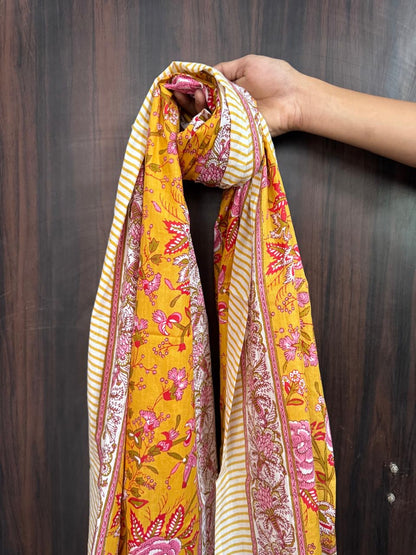 Block Print Cotton Sarong - Yellow Floral