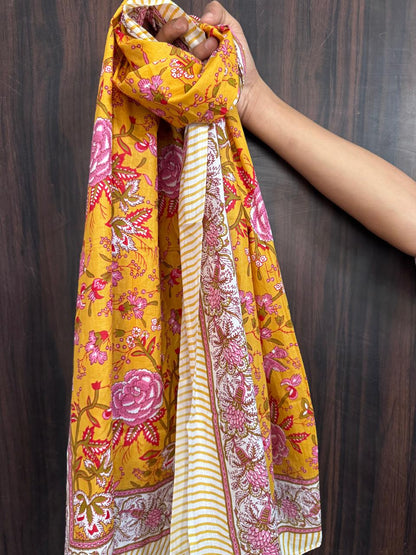 Block Print Cotton Sarong - Yellow Floral