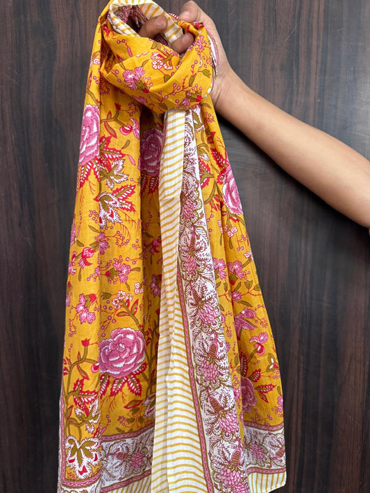 Block Print Cotton Sarong - Yellow Floral
