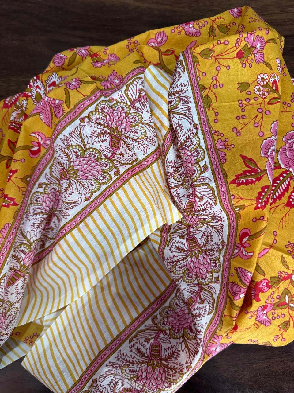 Block Print Cotton Sarong - Yellow Floral