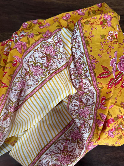 Block Print Cotton Sarong - Yellow Floral