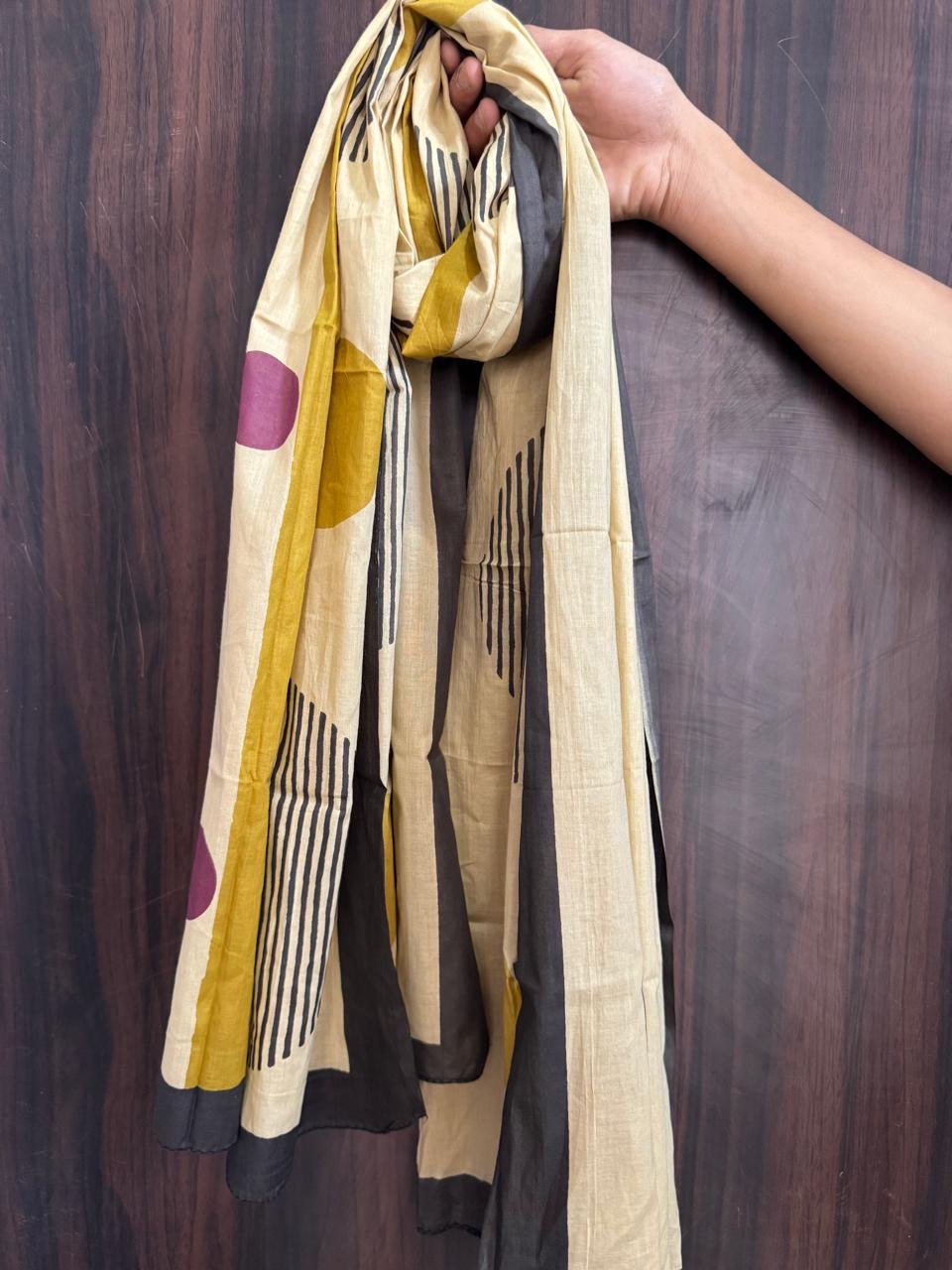 Block Print Cotton Sarong - Mustard, Black and Maroon