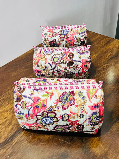 Makeup Bag - Set of 3 - Pink & Mauve Floral