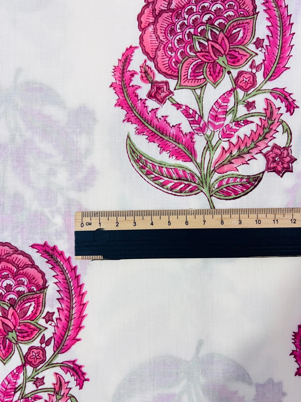 Indian Block Print Cotton Fabric - Pink & White