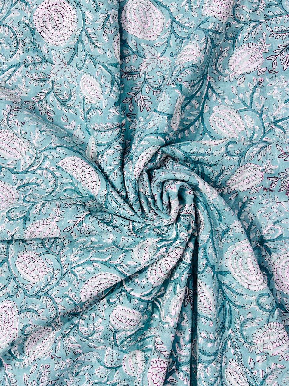 Indian Block Print Cotton Fabric - Blue & White