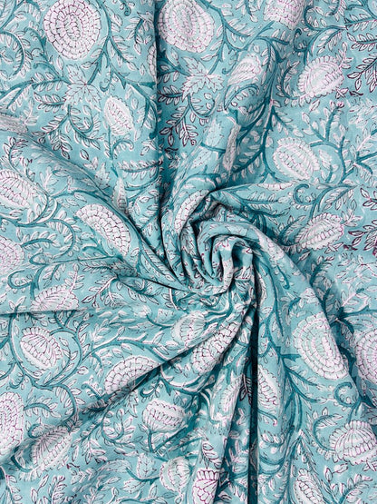 Indian Block Print Cotton Fabric - Blue & White